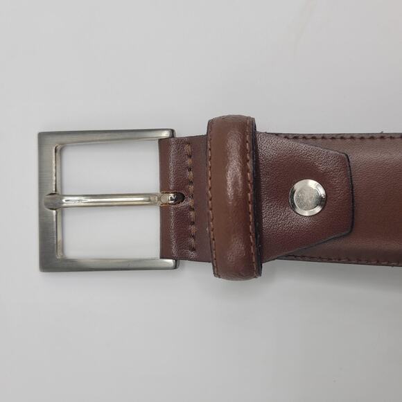 SuitSupply Belt 95/38 Brown Leather Dress Casual Classic Square Silver Buckle - Picture 3 of 5